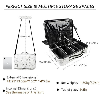 gzcz Large Capacity Travel Makeup Case Organizer,Professional Cosmetic Bags for Women,Waterproof PU Leather Makeup Bag with Adjustable Dividers and Shoulder Strap for Brushes and Jewelry