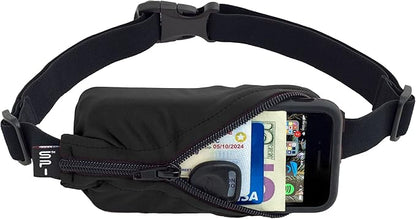 SPIbelt Running Belt for Women Men, Phone Holder for Running, Running Fanny Pack, Holder for Phone, Running Waist Pack, Adjustable Waist, [Fits All Phones]. No Logo Band, Black with Black Zipper