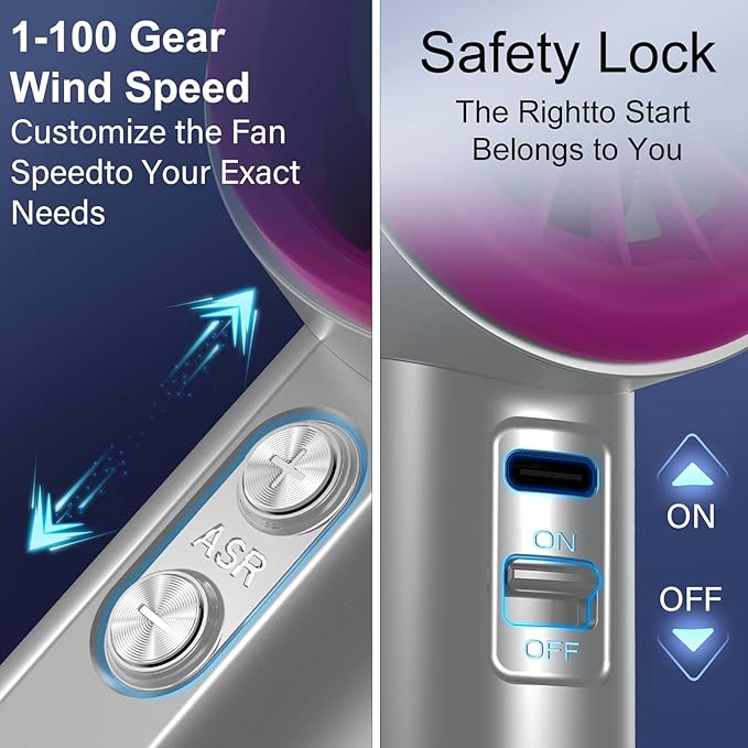 Portable Handheld Fan, Speed (1-100) Adjustable Turbo Personal, 4000mAh Battery Rechargeable Cooling Fan, Digital Display, Gifts for Women Men Travel/Camping/Outdoor (Iron/Fuchsia)