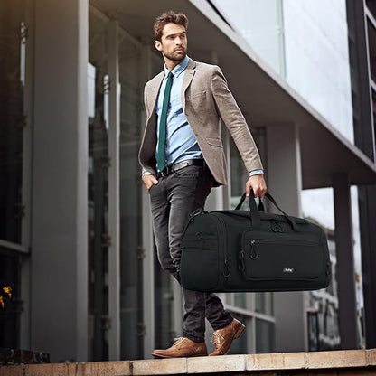 Large Travel Duffle Gym Bag with Shoe Compartment, Underseat Carry On Luggage Overnight Weekender Personal Item Workout Bags for Women Men (Black)