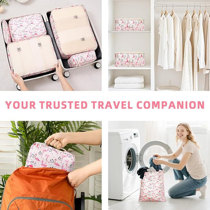 BAGAIL 8 Set Packing Cubes Luggage Packing Organizer Bags for Travel Accessories-Pink Flamingo
