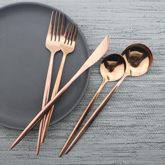 Rose Gold Silverware Set, JASHII 30-Piece Stainless Steel Flatware Cutlery Set for 6, Elegant Hourglass Polished Mirror Finish, Ideal for Home Hotel Wedding Festival Party, Dishwasher Safe