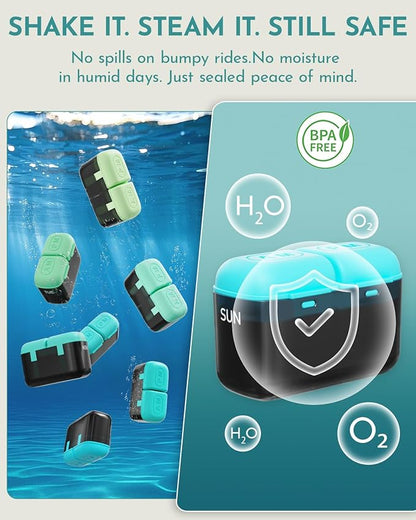 Weekly Pill Organizer 2 Times a Day, 7 Day Travel Medicine Pill Organizer with Moisture-Proof Silicone Lid, AM PM Daily Pill Bottle for Vitamins & Supplements, Pocket-Size Pill Case(Green)