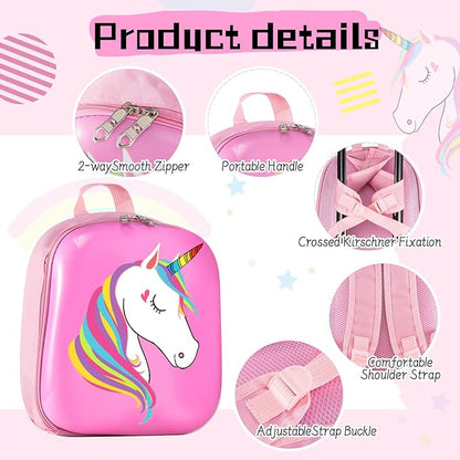 Sanwuta 4 Pcs Kids Luggage Set Backpack Travel Rolling Suitcase U-shape Pillow Christmas Children Gift for Girls Boys(17 Inch,Unicorn Style,Pink)