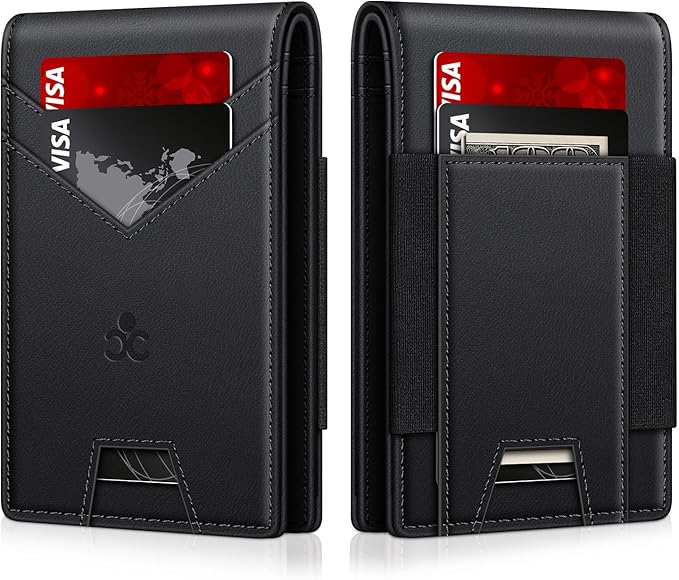 Wallet for Men Slim Leather Wallets for 13-17 Cards, RFID Blocking Thin Card Holder Wallet with ID Window & Large Capacity Cash Slot, Minimalist Bifold Small Wallet for Front Pocket, Gift for Men