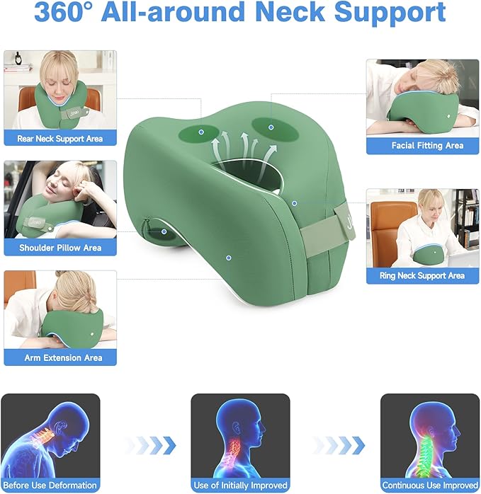 jiaao Neck Pillow Airplane, Memory Foam Travel Neck Pillows for Long Flight, 3D Eye Masks, Ear Plugs and Portable Drawstring Bag, Napping Pillow for Home, Road Trips, Sleep Rest and Travel Use