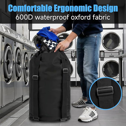Laundry Backpack,120L Large Backpack Laundry Bag with Adjustable Shoulder Straps and Mesh Pocket, Durable Nylon Travel Laundry Bags Drawstring for College Dorm Essentials Laundromat Apartment Camping