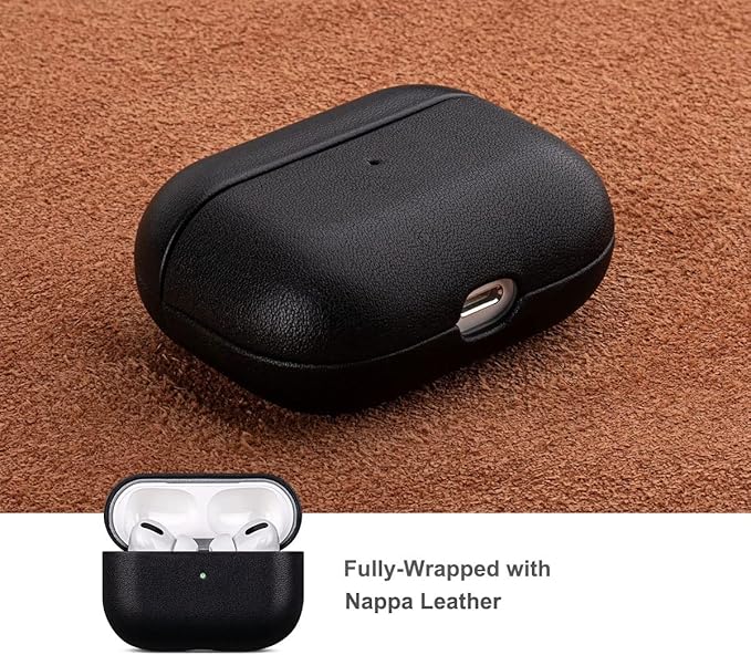 Lopie Handmade Series Cowhide AirPods Pro Case, Full Grain Leather, Shockproof, Dust/Dirt Proof - Black