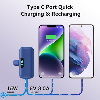 Mini Portable Charger for iPhone,Upgraded 5000mAh PD Fast Charging Battery Pack,LCD Display Cute Power Bank Portable Phone Charger for iPhone 14/14 Pro Max/13/13 Pro/12 Pro/11/XS/XR/X/8/7/6-Deep Blue