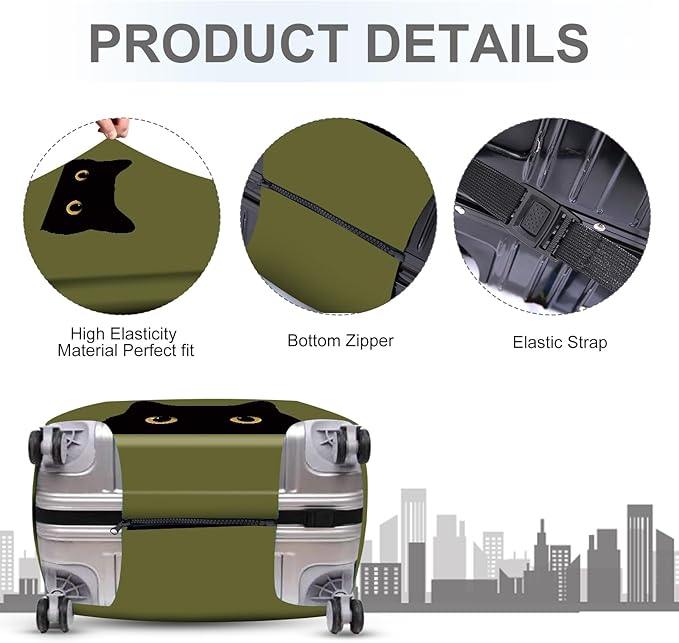 ANNA QUEEN Peeking Black Cat Luggage Cover, Cute Cat Eyes Design Suitcase Protector, Stretchable Washable Travel Sleeve for 28-30 Inch Luggage
