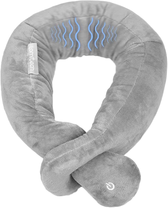 Neck Pillow, Neck Wrap Vibration Massaging Wireless Travel Pillow Soft Touch Breathable Head Support for Office Sofa Air Plane Grey
