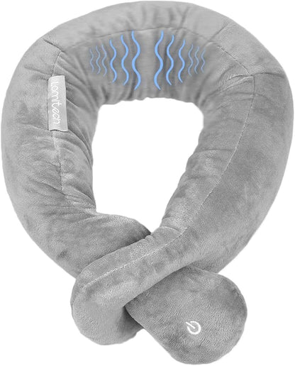 Neck Pillow, Neck Wrap Vibration Massaging Wireless Travel Pillow Soft Touch Breathable Head Support for Office Sofa Air Plane Grey