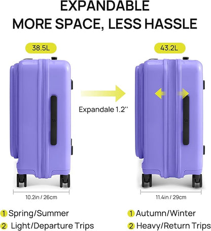NINETYGO Carry On Luggage 22x14x9 Airline Approved, Top Opening Luggage 20 Inch Suitcase, Expandable, PC Hard Shell, Larger Capacity Carryon, TSA Lock, 360° Spinner Wheels (Purple)