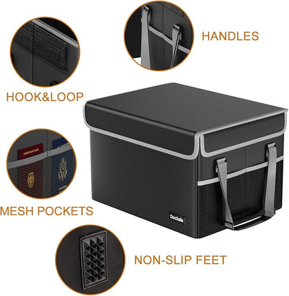 DocSafe File Box Fireproof File Storage Organizer with Lid,Collapsible Document Storage Filing Case for Hanging Letter/Legal Folders,Portable Home Office Safe Cabinet with Handle,Black,2 Pack