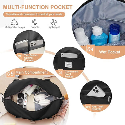 Large Gym Bag for Women Carry on Duffel 18 x 14 x 8 inches Spirit Airlines Travel Essentials Bag Weekender Space Saver Clothes Vacuum Storage Bags with hand pump,Duffle Hospital Luggage backpack Black