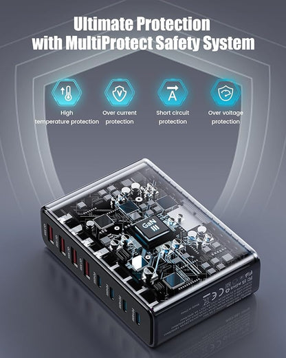 530W USB C Charger Block,8-Port USB C Charging Station GaN IV Travel Essentials Multiple Port Charging Station,100W Laptop Fast Charger Adapter for MacBook Pro/Air,DELL,iPad,iPhone,Samsung Galaxy