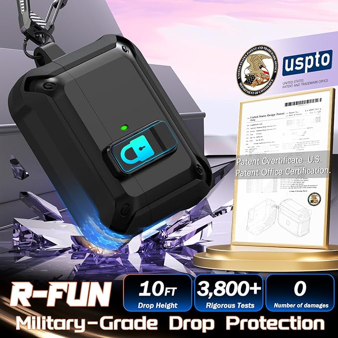 R-fun for AirPods Pro 3 Case (2025) Cover with Cleaning Kit, Military-Grade Heavy-Duty Drop-Resistant with Auto Pop-Up Lid for AirPods Pro 3rd Generation 2025 USB-C Charging Case, Black