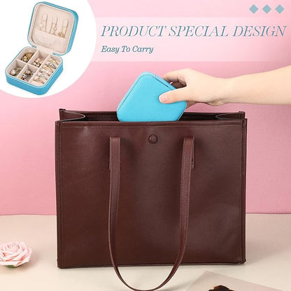 Yinkin 12 Pcs Mini Travel Jewelry Case Bridesmaid Proposal Gift Boxes, Small PU Leather Earring Organizer, Bulk Travel Accessories Portable Jewelry Holder(Royal Blue)