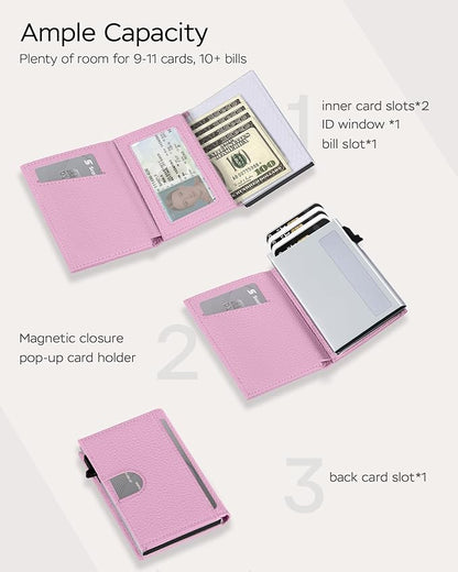 Women's Small Wallet - Sleek & Secure - RFID Blocking Compact Wallet with Slim Lightweight Pop Up Credit Card Holder, Premium Leather Capacity 11+ Cards Plus Cash & ID, Gift for Her