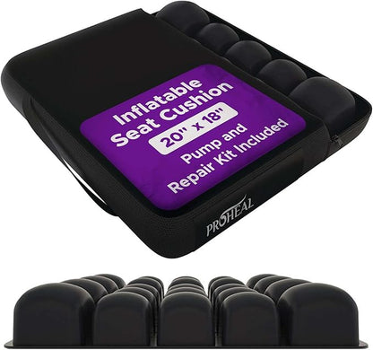 Inflatable Wheelchair Seat Cushion 20 x 18 x 3" - Pressure Sore Relief Air Cushion for Wheel Chair With Interconnected 3" Cells - Breathable Nylon Cover, Includes Pump, Repair Kit - 315lbs Capacity