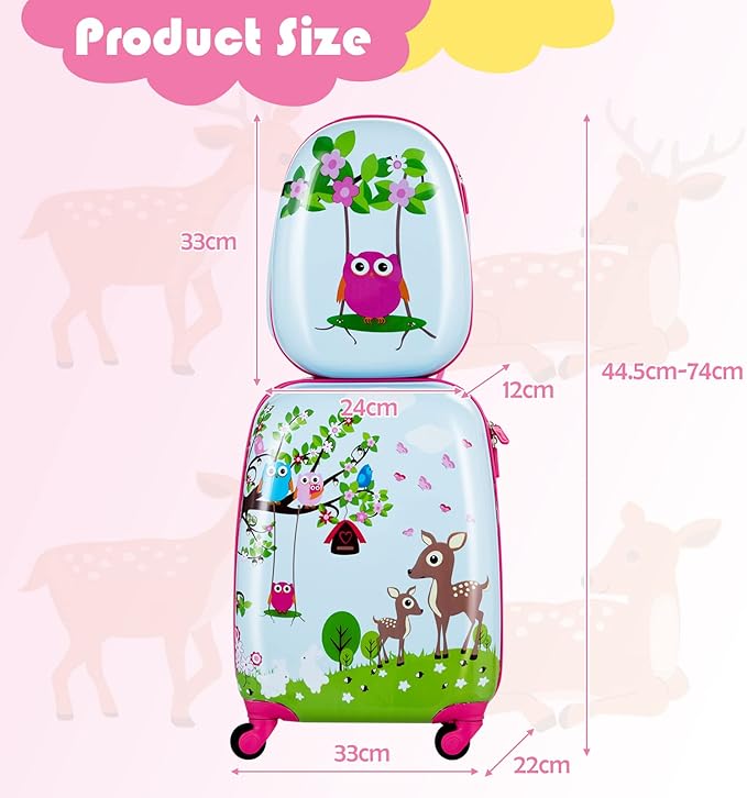 KOTEK Kids Carry On Luggage Set, 16" Hardside Rolling Suitcase with Spinner Wheels, Travel Rolling Luggage for Boys Girls (Deer)