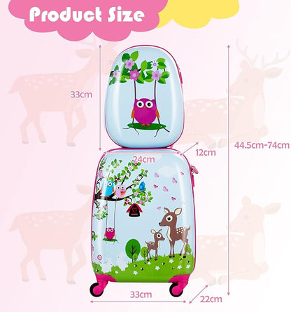 KOTEK Kids Carry On Luggage Set, 16" Hardside Rolling Suitcase with Spinner Wheels, Travel Rolling Luggage for Boys Girls (Deer)