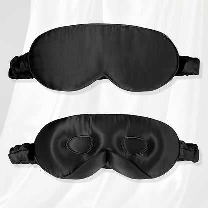 VOCOSTE 22 Momme Pure Silk Sleep Mask with Travel Pouch, 3D Contour Adjustable Blindfold for Side Sleepers, Eye Mask Locks Light for Sleeping, Black