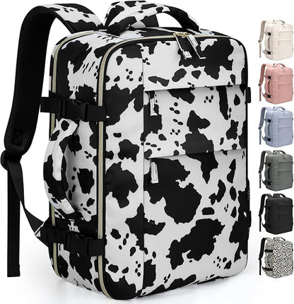 Travel Backpack for Women Man, Waterproof Personal Item Travel Bag Airline Approved Laptop Backpack Bookbag Weekender bags for Business,Travel, Work Fits 15.6 inch Laptop(Medium,Cowprint)