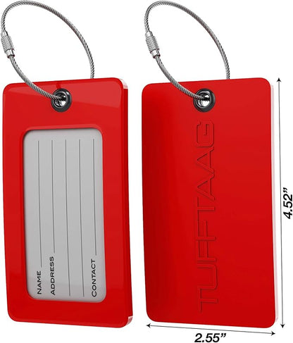 Luggage Tags Business Card Holder by TUFFTAAG - Durable Travel ID Bag Tag, Secure & Flexible, Perfect for Suitcases, Backpacks, and Carry-Ons, Easy Identification (2 Pack, Red 2pk)