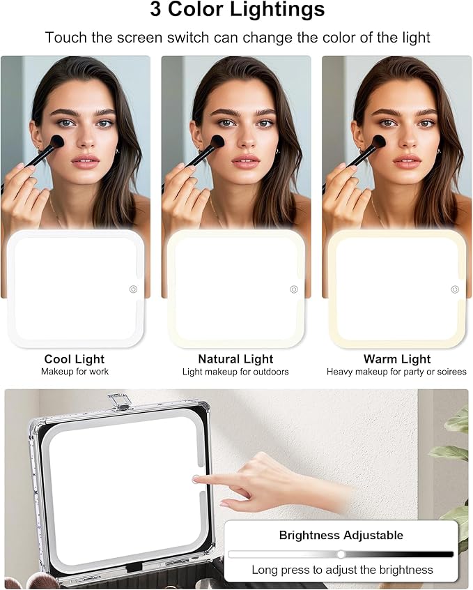 Relavel Makeup Bag with LED Mirror, Makeup Box Travel Train Case with Rechargeable Lighted Mirror, Cosmetic Brush Organizer Storage for Makeup Artists Gifts for Women and Girls, Shining Star