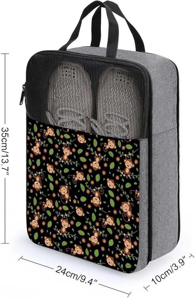 Portable Shoe Packing Storage Bag Travel Shoe Organizer with Zipper Closure for Travel and Daily Use (Animal Print Monkey)
