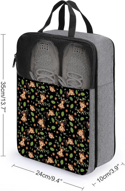Portable Shoe Packing Storage Bag Travel Shoe Organizer with Zipper Closure for Travel and Daily Use (Animal Print Monkey)