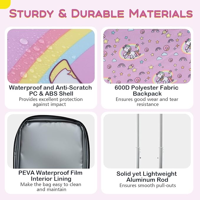 BABY JOY Kids Luggage, 5 Pieces Luggage Set w/ 16" Carry-on Hardshell Spinner Toddler Suitcase, 13" Backpack, Neck Pillow & Insulated Lunch Bag, Travel Kids Rolling Suitcase for Girls (Pink Pony)