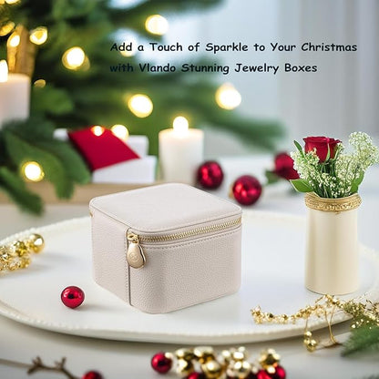 Vlando Travel Jewelry Box Organizer - 6 Small Velvet Zipped Pouches Pockets for Jewelries Necklaces Rings Earrings Sorting Storage, Offwhite