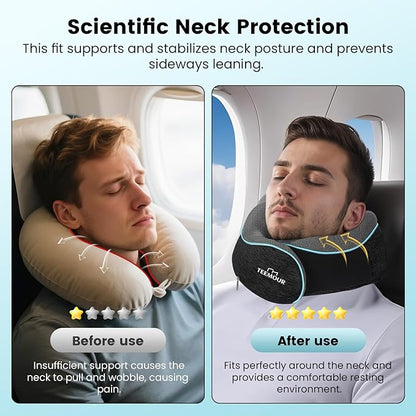Travel Neck Pillow for Airplane -360° Support, Stocking Stuffers, Memory Foam Travel Pillows for Airplanes With Eye Mask & Earplugs, Portable Carry Bag for Long Flights/Car| Best Airplane Accessories