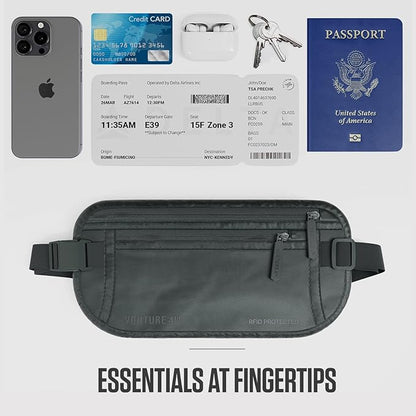 Travel Money Belt, RFID Blocking for Men & Women - Ideal for Keeping Your Cash, Credit Card, Passport, Phone Safe When Traveling (Sleek Gray)