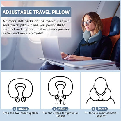 SPRFUFLY Super Soft Travel Pillow, 100% Memory Airplane Pillow with Sleep Mask and Ear Plugs, Breathable Removable Cover & Ergonomic Design - Essentials Neck Pillow for Airplane, Office & Home Use