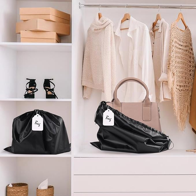 10 Pack Purse Dust Bags Large Silk Drawstring Dust Bag Cover for Handbag Shoe Storage(Black, L-23.6 × 19.6 in)