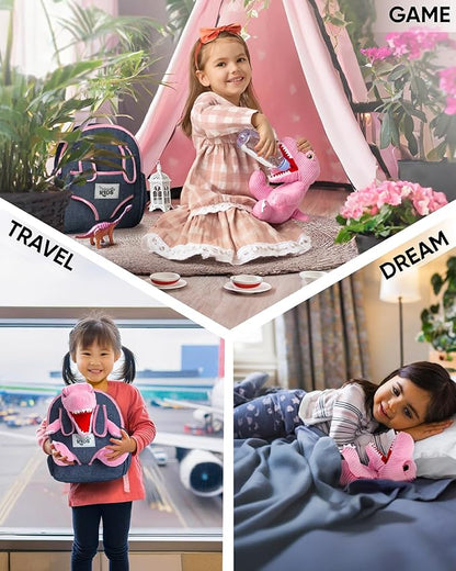Naturally KIDS Pink Dinosaur Toys for Girls, Dinosaur Gifts for Girls 2-5 Year Old, Toddler Backpack
