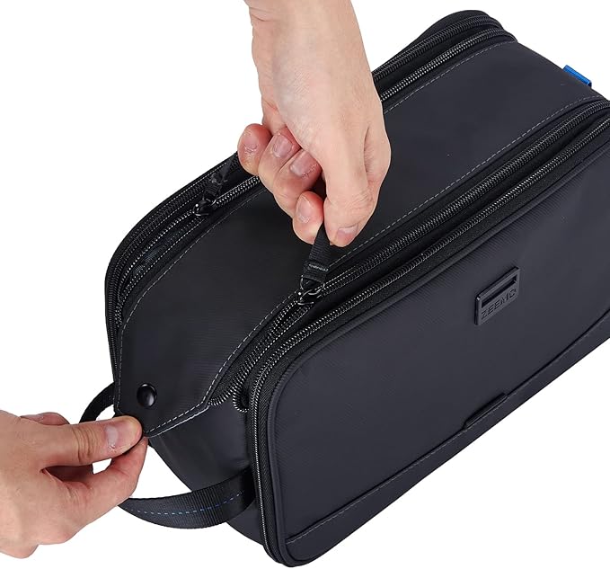 ZEEMO Travel Toiletry Bag for Men, Medium Water-Resistant Double-Sided Full-Open Dopp Kit, Versatile Organizer for Shower and Hygiene Accessories, Bathroom Essentials, Cosmetics, Black