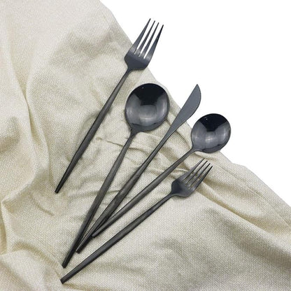 Shiny Black Silverware Set, JASHII 30-Piece Stainless Steel Satin Finish Flatware Set, Kitchen Utensil Set, Mirror Polished Tableware Cutlery Set for Home and Restaurant, Dishwasher Safe