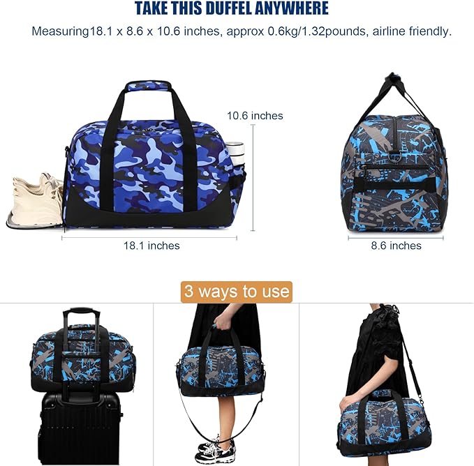 Octsky Overnight Bag Weekender Bag Sports Gym Travel Duffel Bag with Shoe Compartment Camo Blue