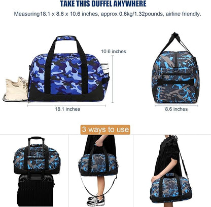 Octsky Overnight Bag Weekender Bag Sports Gym Travel Duffel Bag with Shoe Compartment Camo Blue