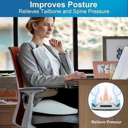 PilloVive Memory Foam Seat Cushion for Office Chairs & Car Seat - Ergonomic Office Desk Seat Cushion- Doctor Recommended for Tailbone & Sciatica Pain Relief & Back Support(Grey/White)