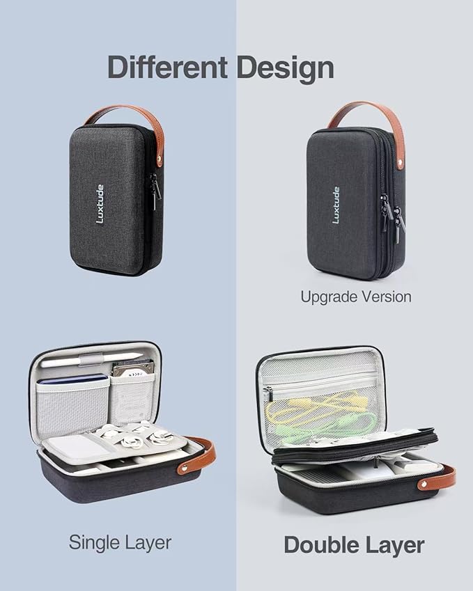 Luxtude Electronics Organizer Travel Case,Double Layer Tech Organizers Travel Case, Hard Charger Organizers, Portable Cable Organizer, Travel Essentials for Charger/Mouse/Cash, Tech Gifts