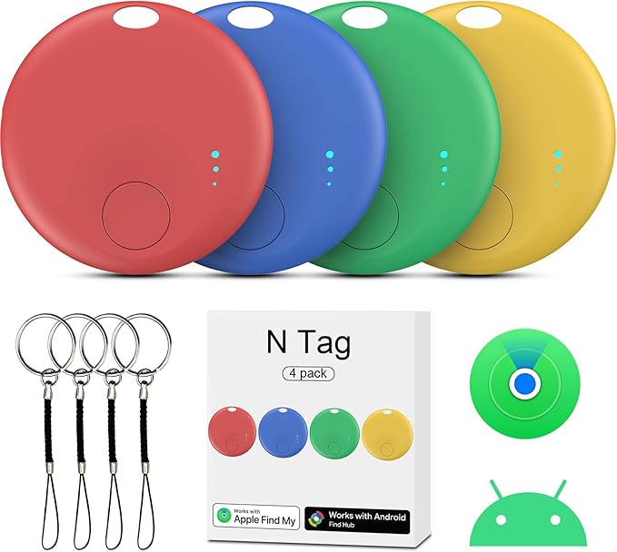 Smart Tags-4 Pack for Apple or Android Tracker Tags, Dual System Bluetooth Tracker, Works with Google'S Find Hub (Android) and Apple Find My (iOS), Item Finder for Keys, Item Locator
