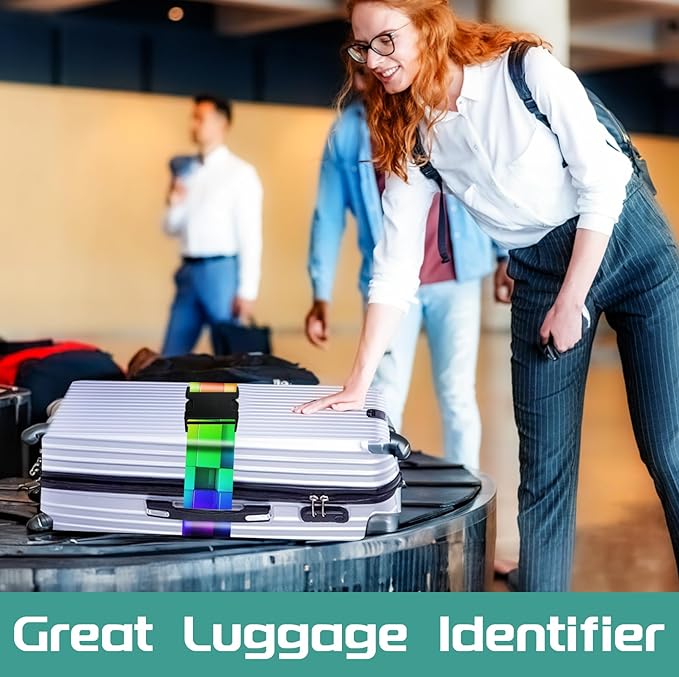 Slohif Luggage Straps for Suitcases Travel Belt Accessories Luggage Connector Identifiers Over Handle with Buckle Unique Nylon Adjustable Strap for Sleeping Bag Car Seat Color Square (2 Pack)