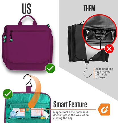 VENTURE 4TH Hanging Travel Toiletry Bag for Women & Men - Travel Organizer with Expandable Compartments & Removable Clear Pouch for Toiletries (Purple/Mint)