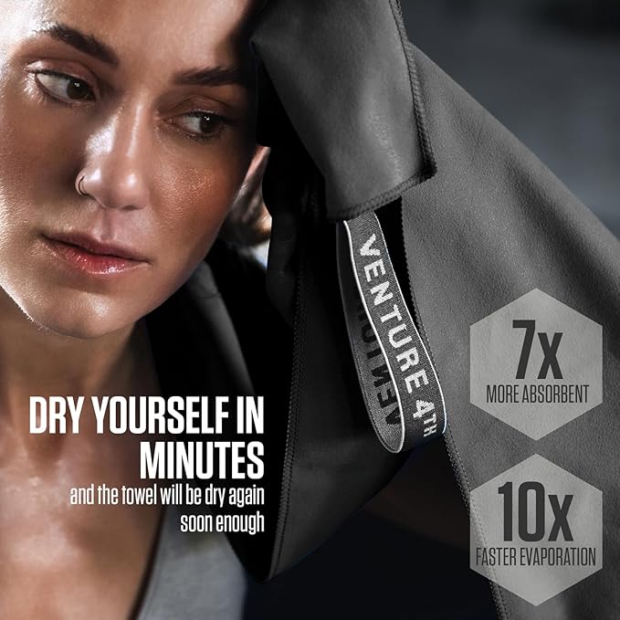 VENTURE 4TH - 4pcs Quick Dry Towels. Microfiber Travel Towels. Lightweight & Fast Drying Travel Towels for Body. Compact & Easy to Pack - 4 Pack Black Extra Large