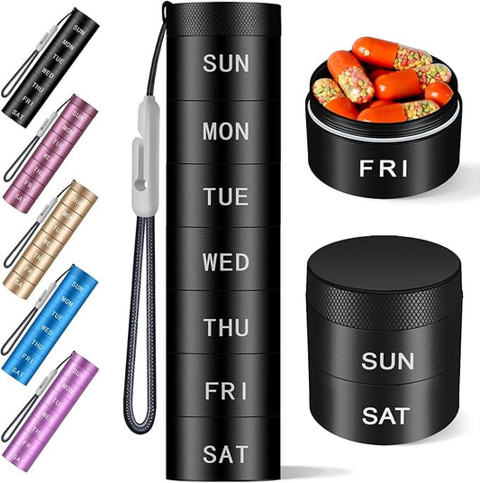 Aluminium Travel Pill Organizer,Weekly Metal Pill Case,Pill Holder, Moisture Proof Waterproof Daily Pill Box 7 Day, Large Pill Container to Hold Vitamins,Medication,Supplements【Black】